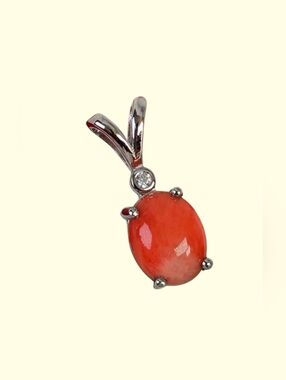 925 Sterling Silver Pendant With Natural Red Coral & CZ